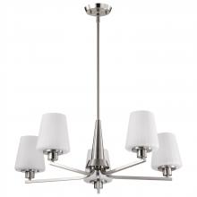  60/8225 - Lune; 5 Light Chandelier; Brushed Nickel Finish; Etched White Glass
