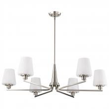  60/8226 - Lune; 6 Light Chandelier; Brushed Nickel Finish; Etched White Glass