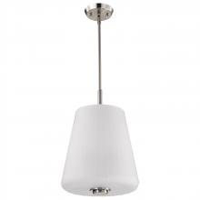  60/8228 - Lune; 3 Light Pendant; Brushed Nickel Finish; Etched White Glass