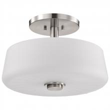  60/8229 - Lune; 3 Light Semi-Flush; Brushed Nickel Finish; Etched White Glass