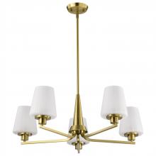  60/8235 - Lune; 5 Light Chandelier; Vintage Brass Finish; Etched White Glass