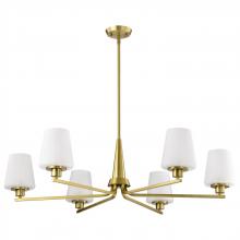  60/8236 - Lune; 6 Light Chandelier; Vintage Brass Finish; Etched White Glass