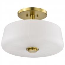  60/8239 - Lune; 3 Light Semi-Flush; Vintage Brass Finish; Etched White Glass
