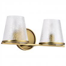  60/8262 - Valentine; 2 Light Vanity; Vintage Brass Finish; Hammered Glass