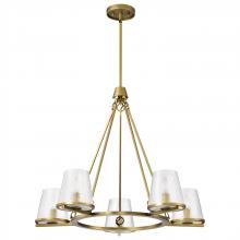  60/8268 - Valentine; 5 Light Chandelier; Vintage Brass Finish; Hammered Glass