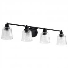  60/8604 - Grayson; 4 Light Vanity; Matte Black Finish; Clear Ribbed Glass