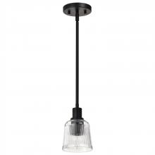  60/8605 - Grayson; 1 Light Mini Pendant; Matte Black Finish; Clear Ribbed Glass