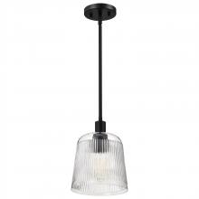  60/8606 - Grayson; Small Pendant; Matte Black Finish; Clear Ribbed Glass