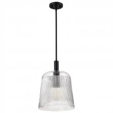  60/8607 - Grayson; Large Pendant; Matte Black Finish; Clear Ribbed Glass