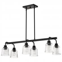  60/8610 - Grayson; 6 Light Island Pendant; Matte Black Finish; Clear Ribbed Glass