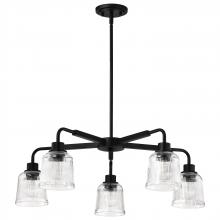  60/8611 - Grayson; 5 Light Chandelier; Matte Black Finish; Clear Ribbed Glass