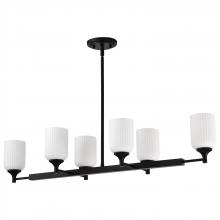 60/8649 - Solara; 6 Light Island Pendant; Matte Black Finish; Frosted Ribbed Glass