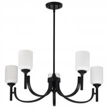  60/8650 - Solara; 5 Light Chandelier; Matte Black Finish; Frosted Ribbed Glass