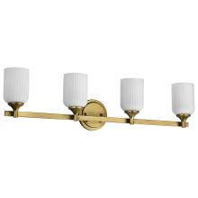  60/8664 - Solara; 4 Light Vanity; Natural Brass Finish; Frosted Ribbed Glass