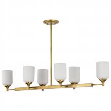  60/8669 - Solara; 6 Light Island Pendant; Natural Brass Finish; Frosted Ribbed Glass