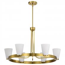 60/8726 - Royale; 6 Light Chandelier; Burnished Brass Finish; Ribbed White Glass