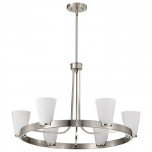  60/8736 - Royale; 6 Light Chandelier; Brushed Nickel Finish; Ribbed White Glass