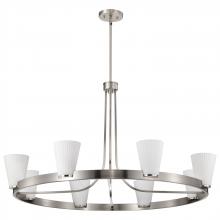  60/8739 - Royale; 8 Light Chandelier; Brushed Nickel Finish; Ribbed White Glass