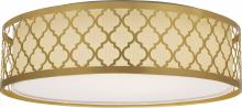  62/987R1 - LED Decor - 15" Filigree Flush with White Fabric Shade - Natural Brass Finish