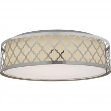  62/989 - 15" Filigree LED Decor Flush Mount Fixture - Polished Nickel Finish - White Fabric Shade