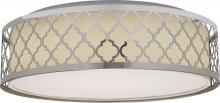  62/989R1 - LED Decor - 15" Filigree Flush with White Fabric Shade - Polished Nickel Finish